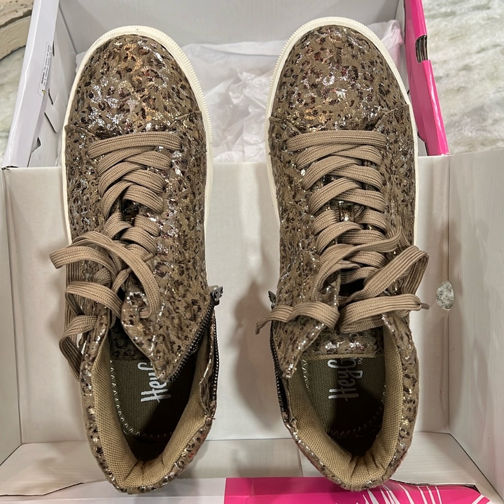 HEY GIRL by Corkys taupe metallic leopard sneakers